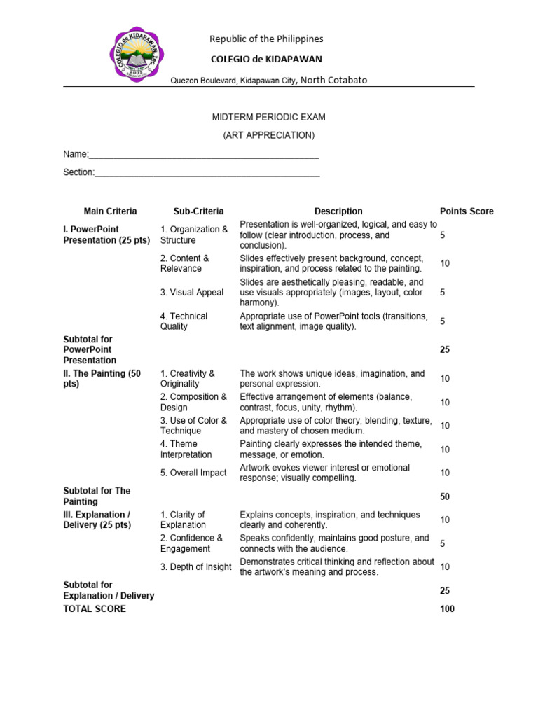 Art Appreciation Exam Criteria Guide | PDF | Composition (Visual Arts ...
