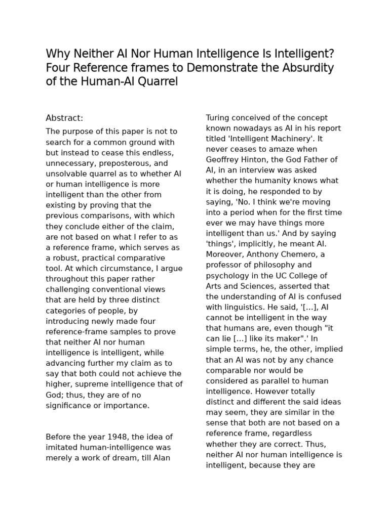 The Absurdity of AI vs Human Intelligence | PDF | Intelligence | Concept
