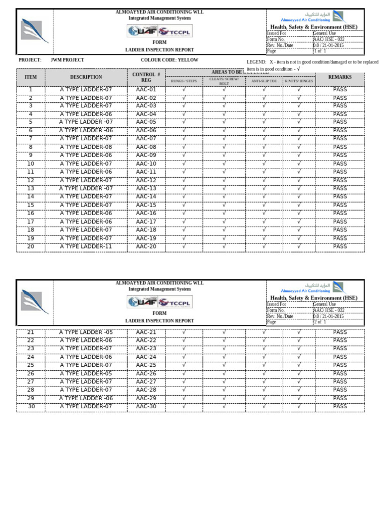 Ladder Inspection Report - HSE Compliance | PDF