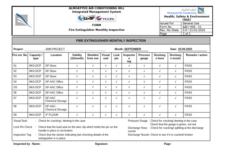 Monthly Fire Extinguisher Inspection Form | PDF | Equipment