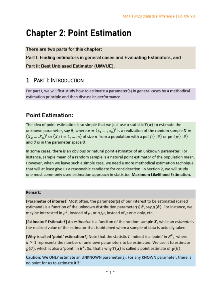 Chapter 2 Point Estimation (2021) Part I | PDF | Estimator | Estimation ...