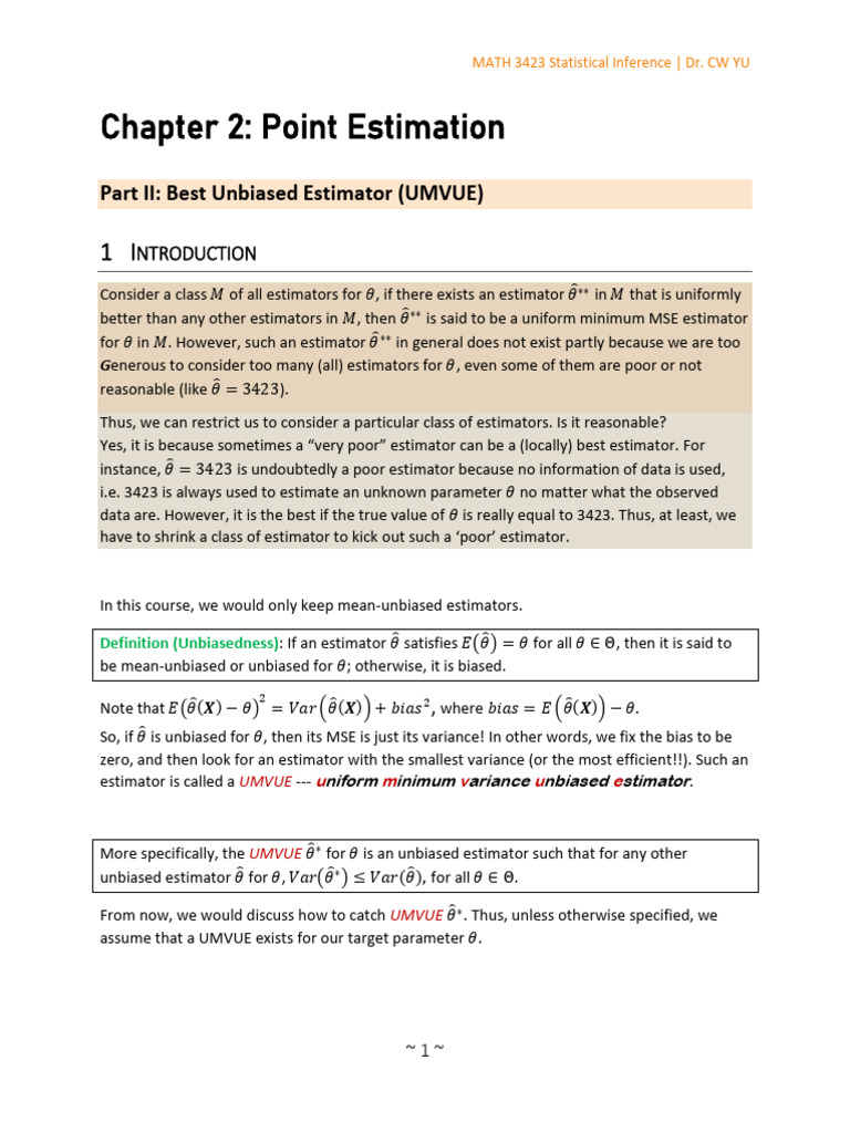 Best Unbiased Estimator (UMVUE) Explained | PDF | Estimator | Bias Of ...