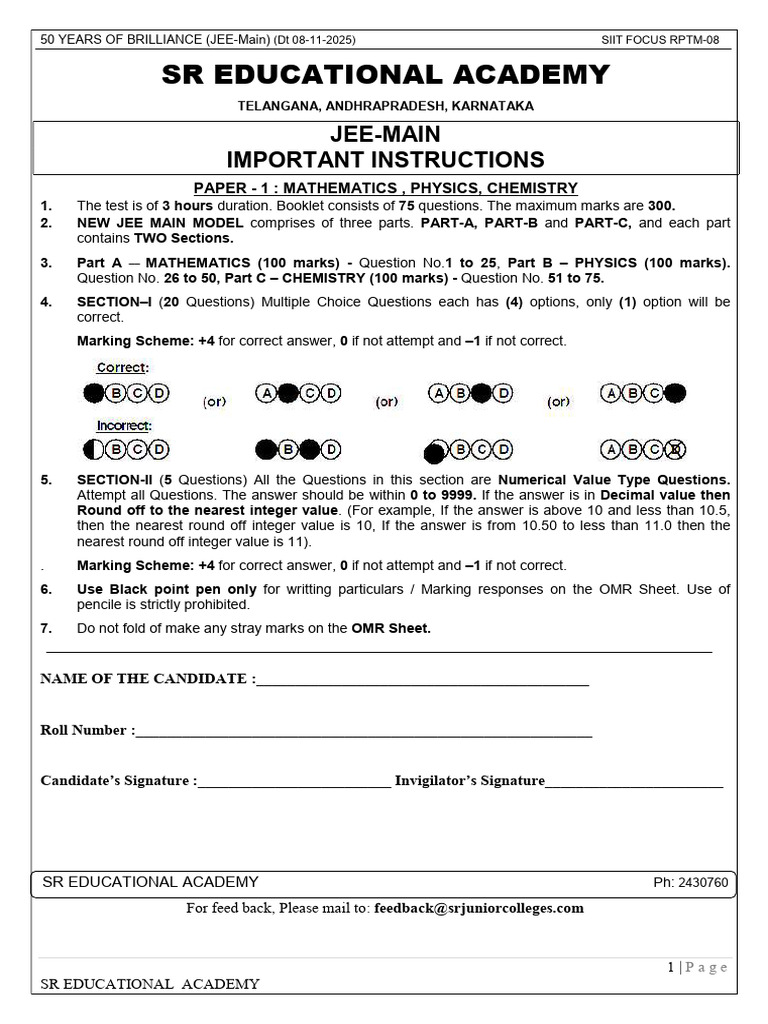 JEE Main 2025: Important Exam Instructions | PDF | Capacitor | Capacitance