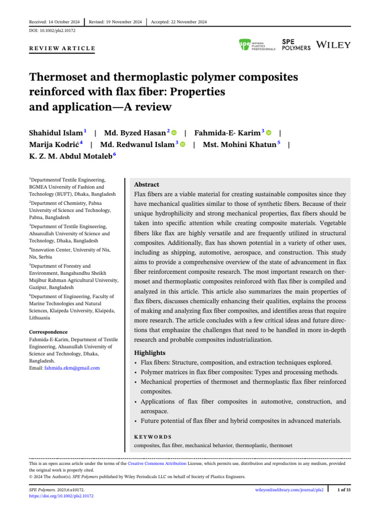 SPE Polymers - 2024 - Islam - Thermoset and Thermoplastic Polymer ...