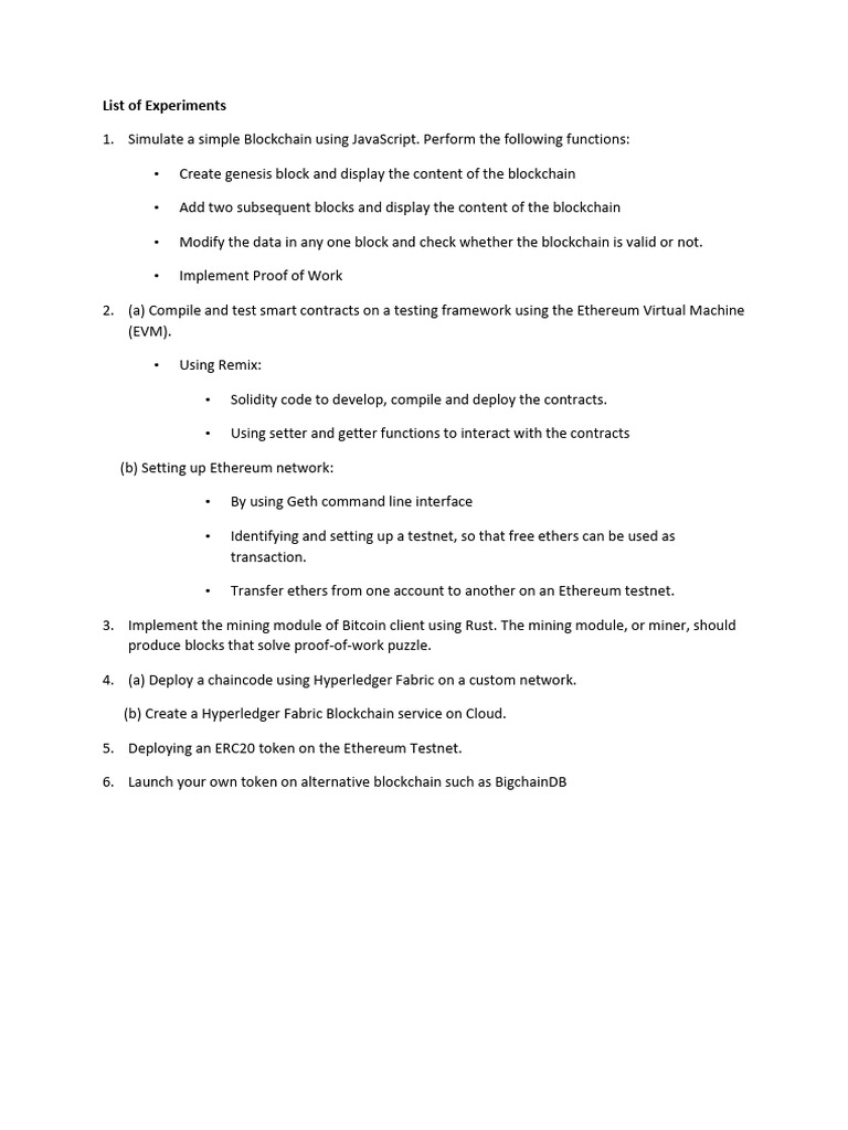 Blockchain and Smart Contract Experiments | PDF