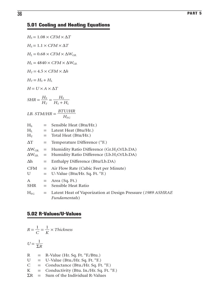 HVAC Heat and Flow Equations Guide | PDF | Horsepower | Humidity
