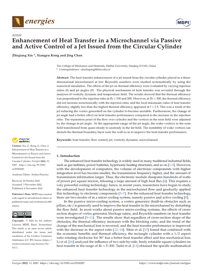 Enhancement of Heat Transfer in A Microchannel Via Passive and Active ...