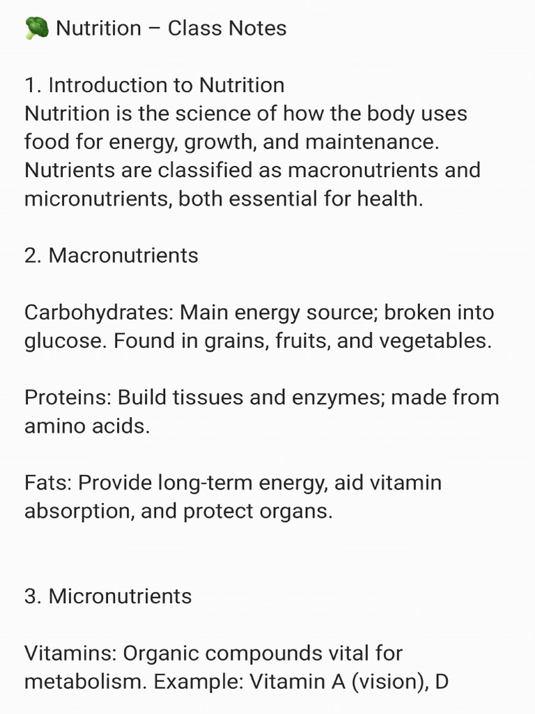 Nutrition Class Notes 251109 152452 | PDF