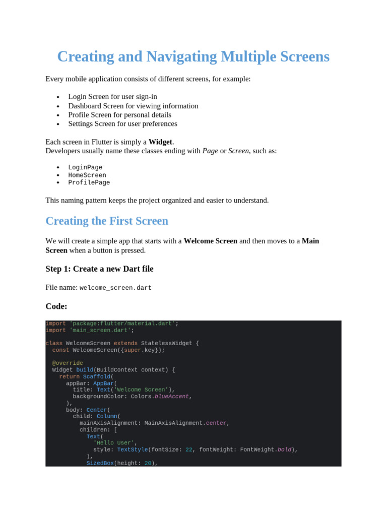 Lecture 15 Creating, Navigating Multiple Screens and Passing Data | PDF ...