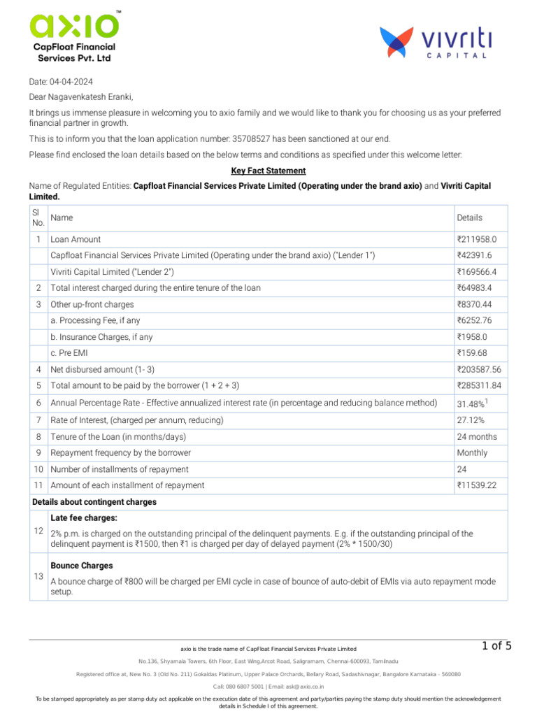 Key Fact Statement Capfloat Financial Services Private Limited ...