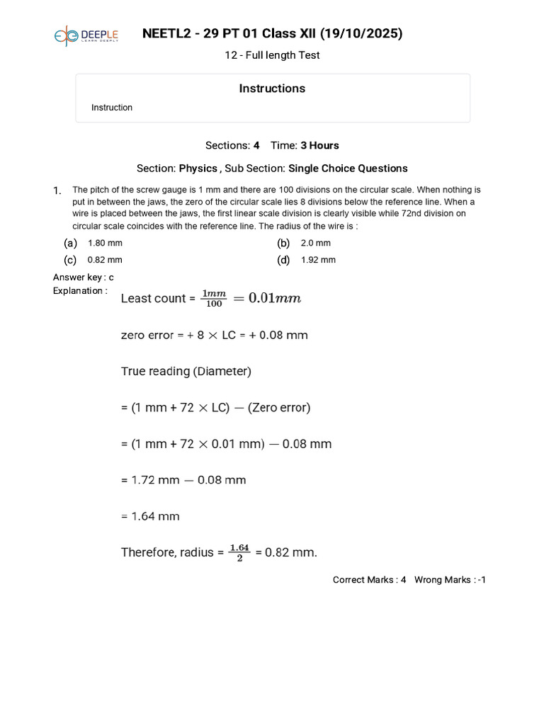 NEET Physics Single Choice Questions | PDF | Force | Chemical Bond