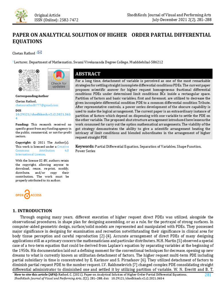 Paper On Analytical Solution of Higher Order Parti | PDF | Partial ...