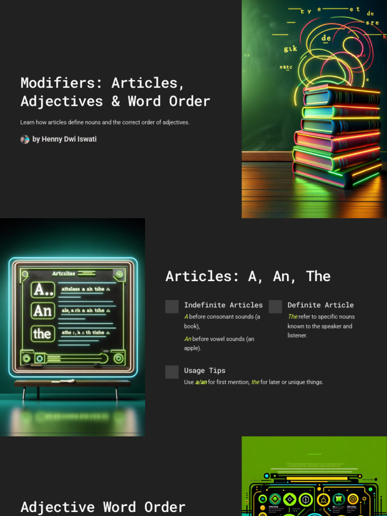 Modifiers Articles Adjectives and Word Order | PDF