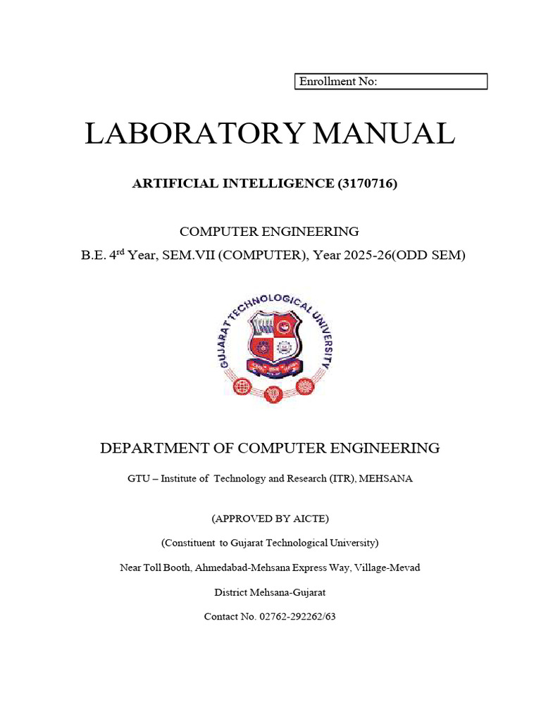 AI Laboratory Manual for Computer Engineering | PDF