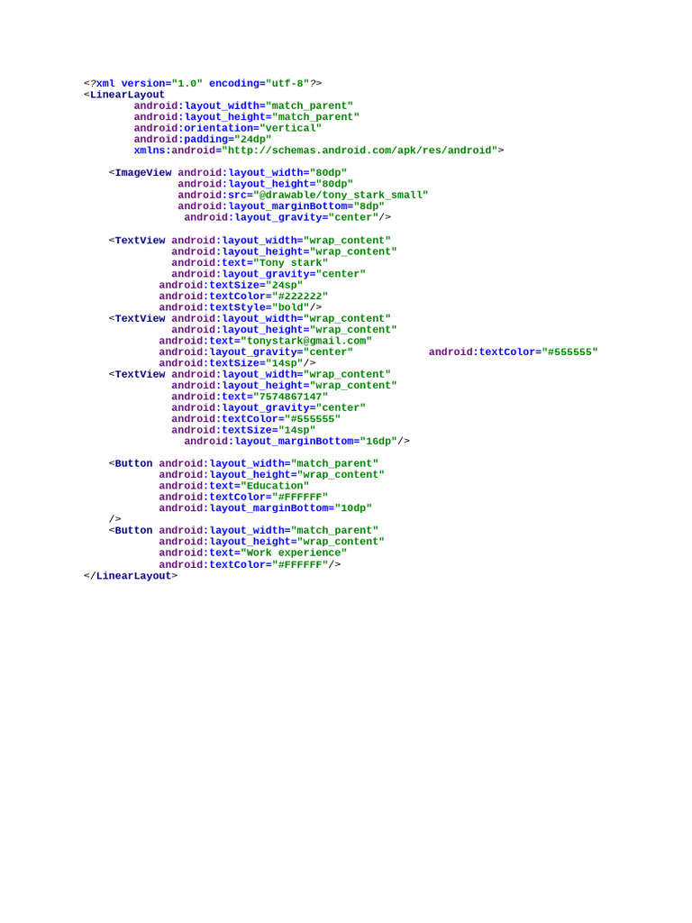 Tony Stark Profile Layout XML | PDF