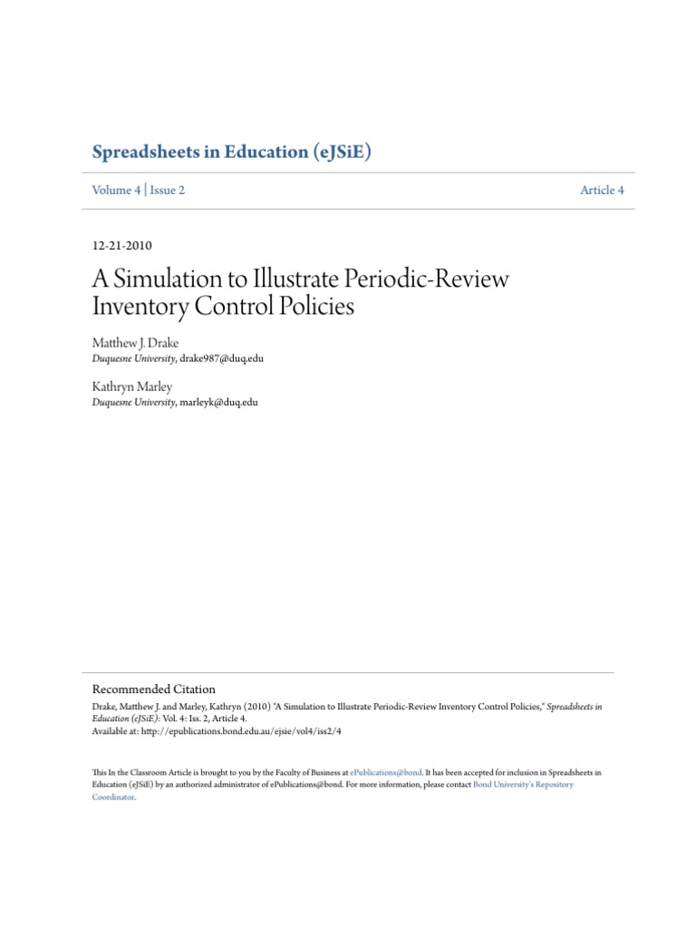 Simulation For Periodic-Review Inventory Control PDF | PDF | Inventory ...