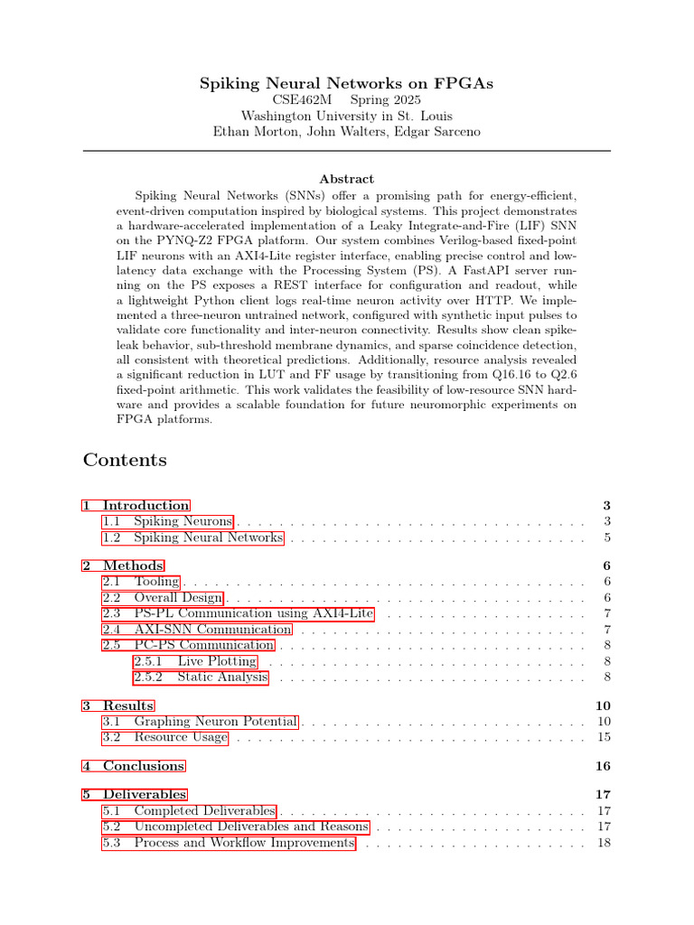 FPGA Implementation of Spiking Neural Networks | PDF | Field ...