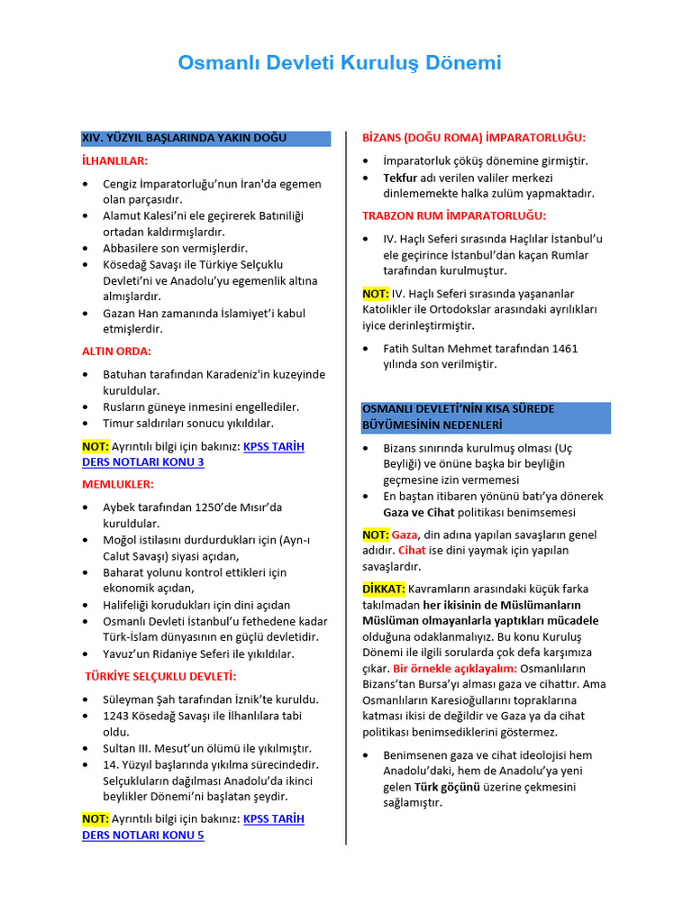 Osmanlı Devleti Kuruluş Dönemi PDF | PDF