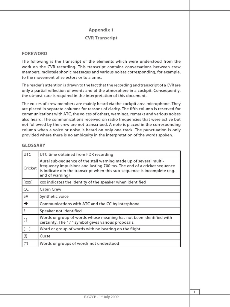 Foreword: Appendix 1 CVR Transcript | PDF | Transponder (Aeronautics ...