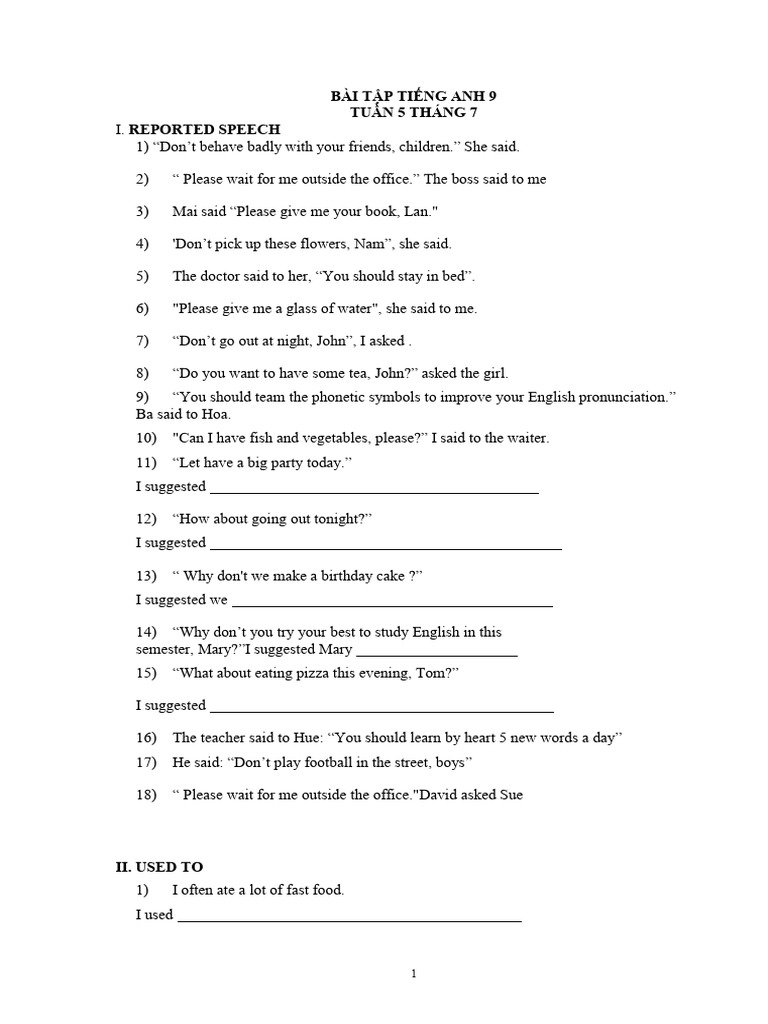 English Exercises for Grade 9 Students | PDF