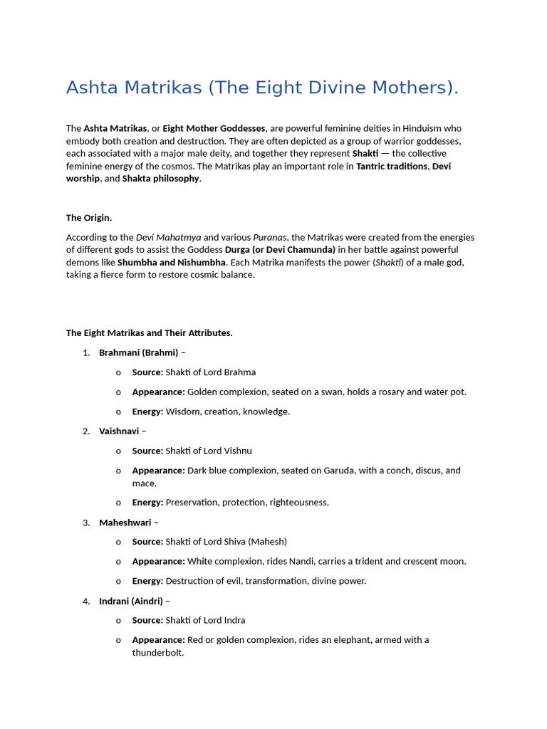 Ashta Matrikas | PDF | Devi | Monotheistic Religions