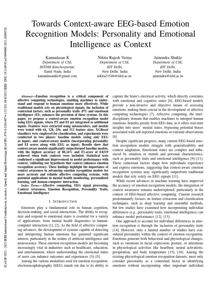 Context-Aware EEG Emotion Recognition | PDF | Emotions | Emotional ...