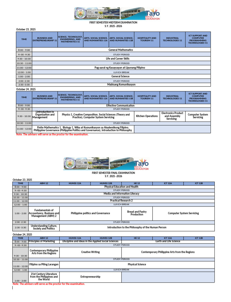 First Semester Exam Schedule 2025-2026 | PDF | Science | Liberal Arts ...