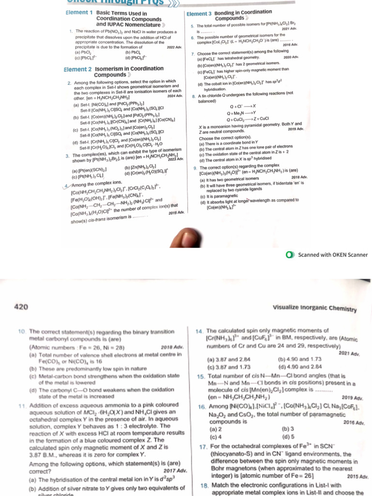 Advance PYQ's of Coordination Compounds | PDF