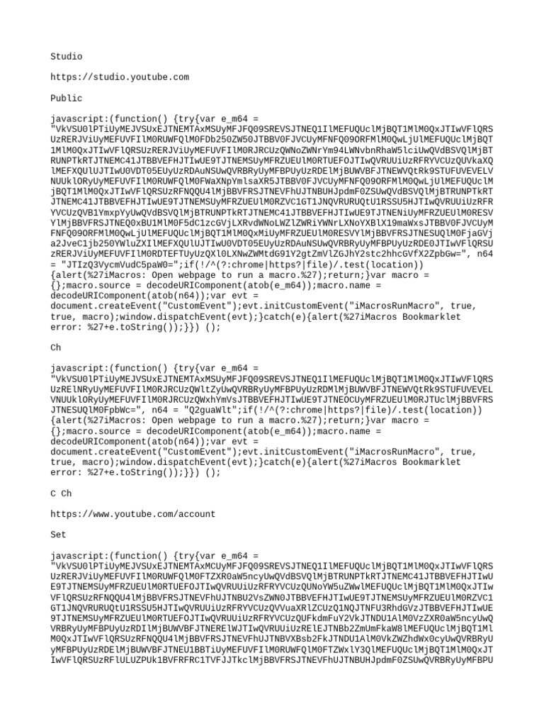 YouTube Studio JavaScript Bookmarklets | PDF | Internet | Web Development