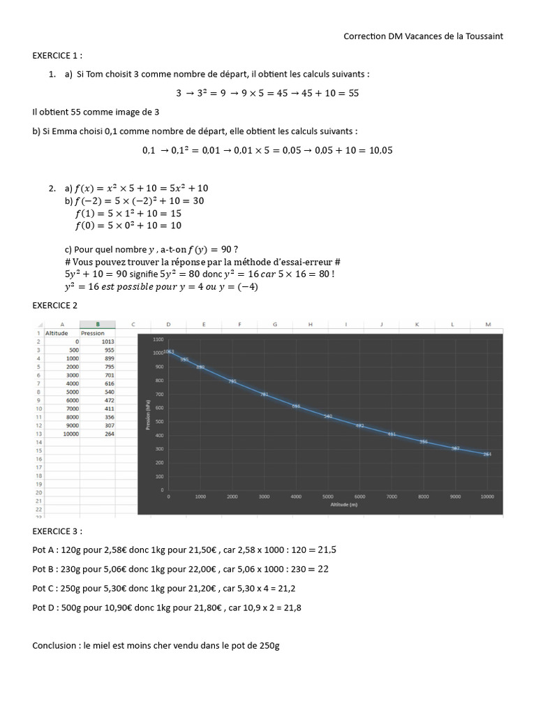Correction DM Maths : Calculs et Comparaisons | PDF