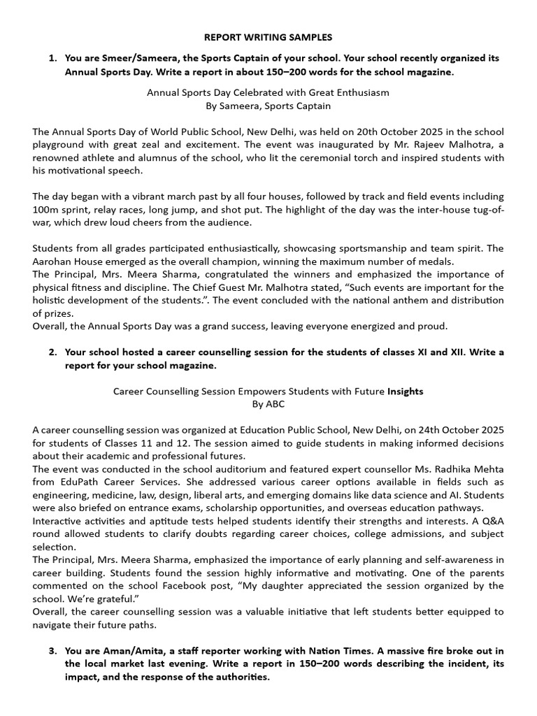School Events Report Writing Samples | PDF | Textiles