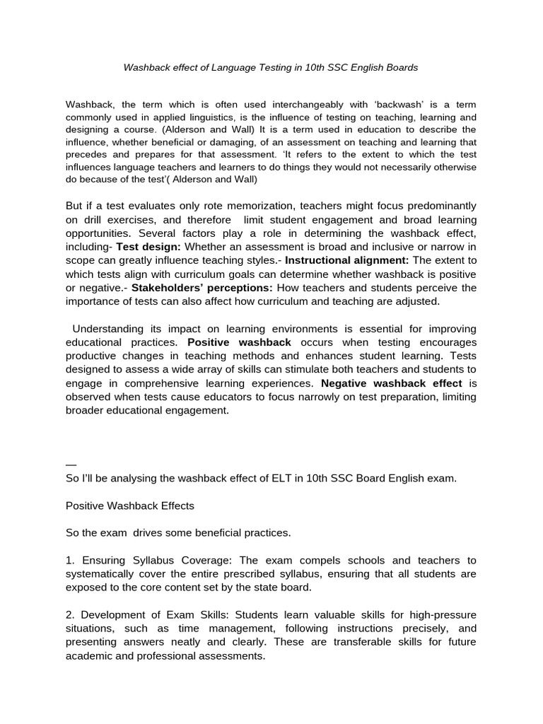 Washback Effect Pdf Educational Assessment Curriculum