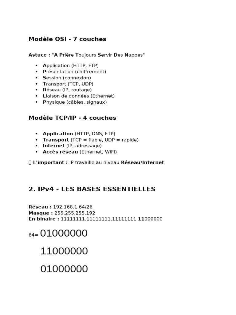 Modèle OSI et IPv4 : Guide Complet | PDF | Protocoles Internet ...