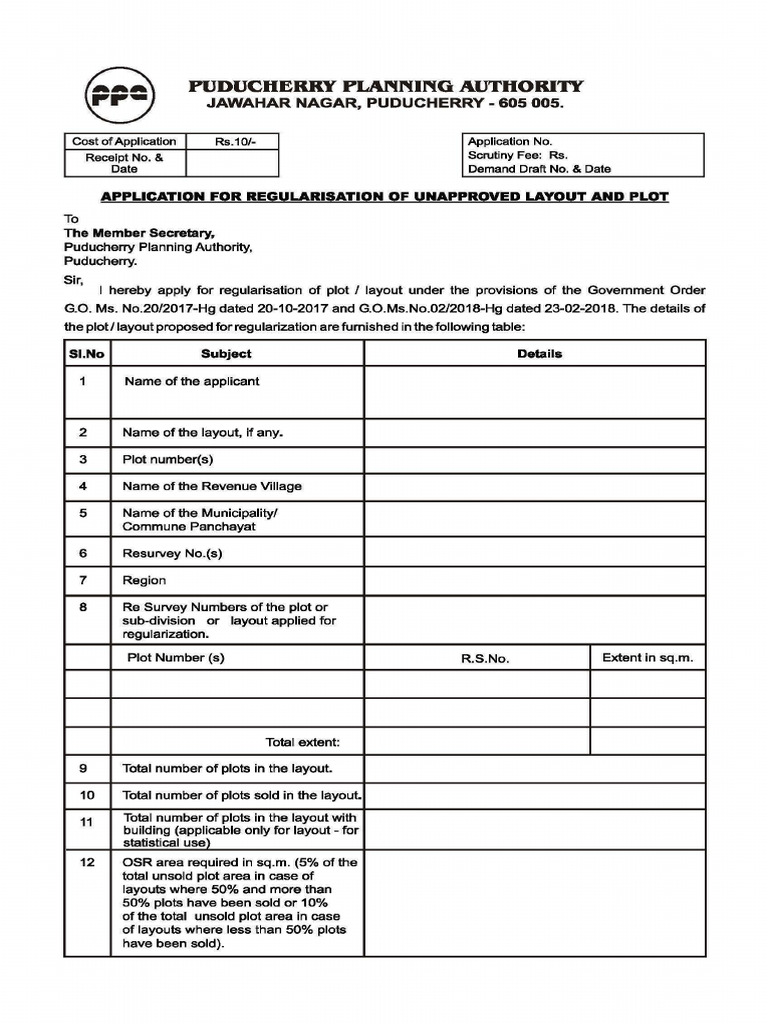 Puducherry Plot Regularization Application | PDF