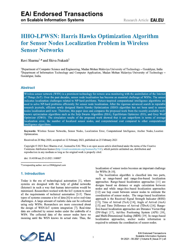 HHO-LPWSN Harris Hawks Optimization Algorithm For Sensor Nodes ...