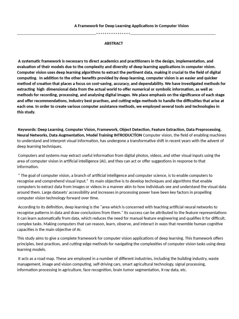 Deep Learning Framework for Computer Vision | PDF | Computer Vision ...