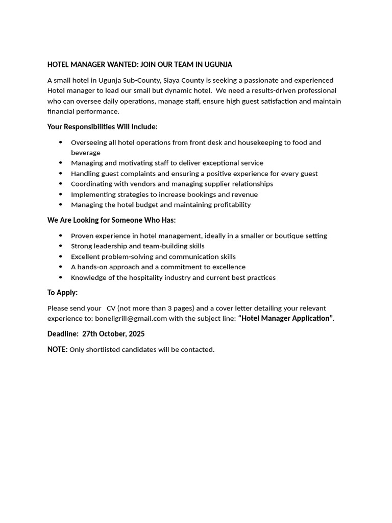 Hotel Manager Wanted - Docx 22102025 | PDF