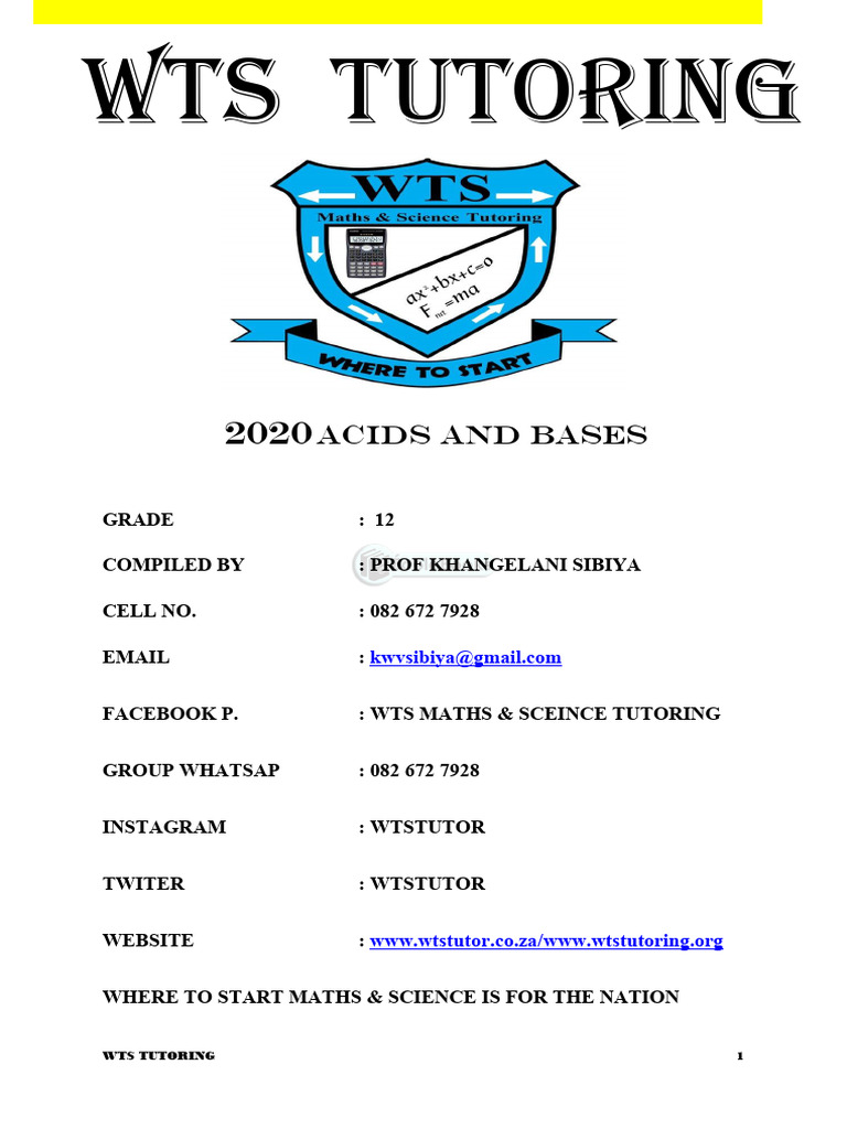 2020 Wts 12 Acids and Bases | PDF | Acid | Hydroxide