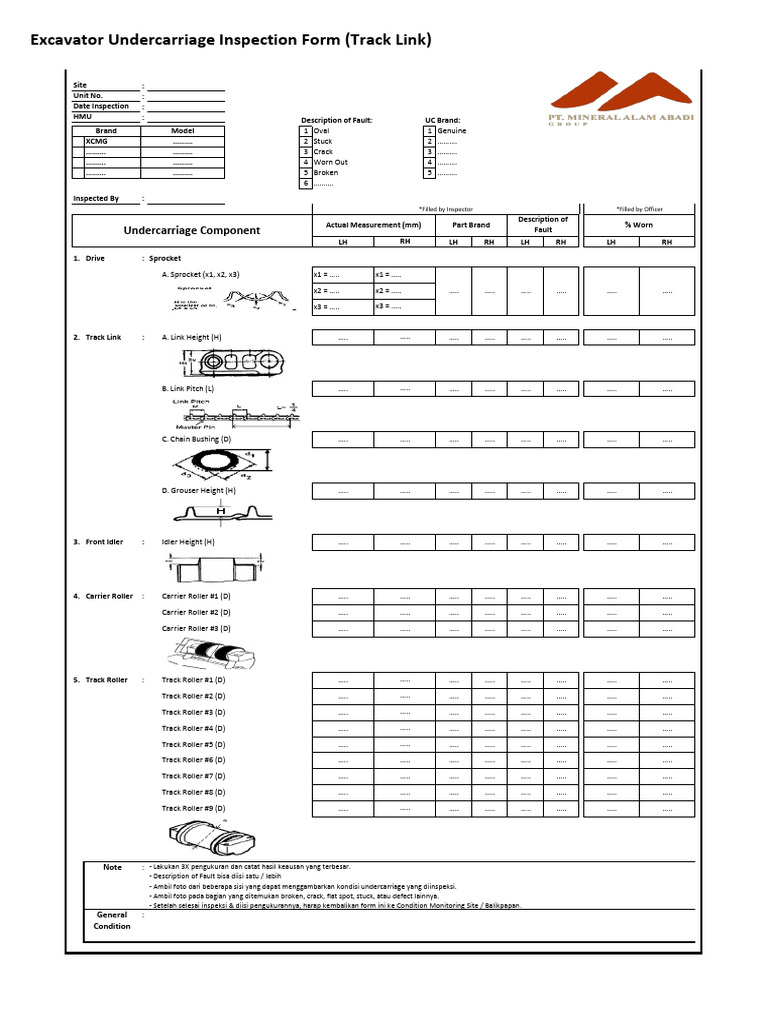 Form Exca Undercarriage Inspection Form (Track Link) | PDF