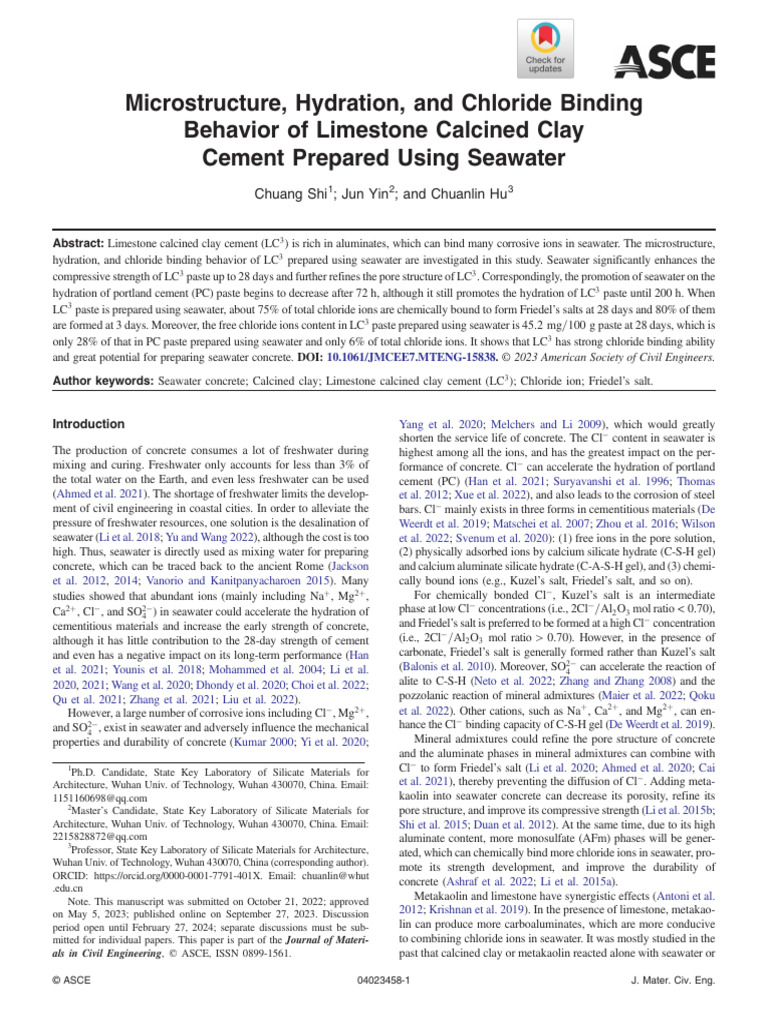 Seawater-Enhanced Limestone Calcined Clay Cement | PDF | Concrete | Cement