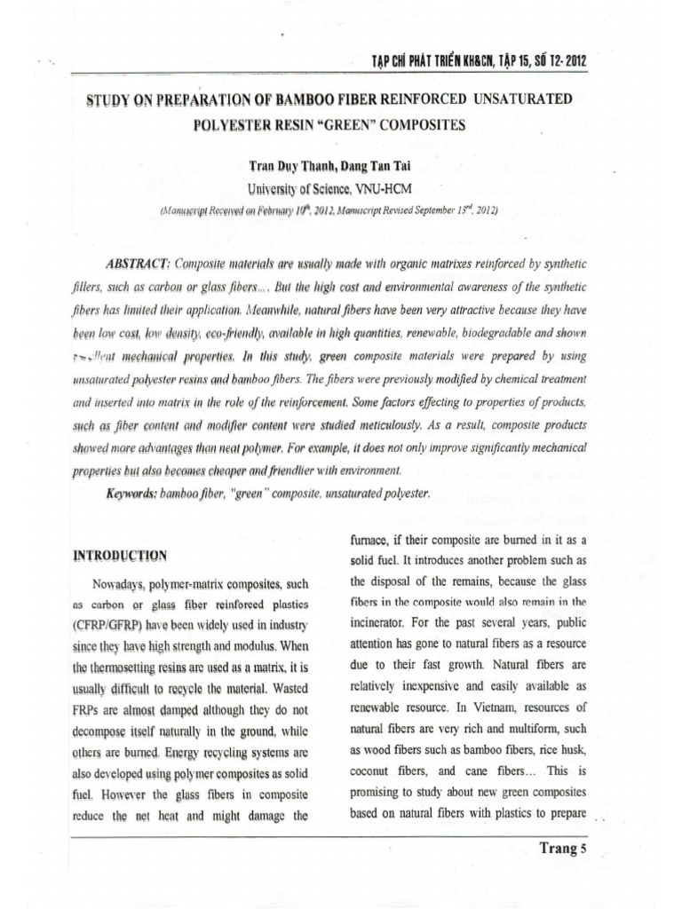 Study On Preparation of Bamboo Fiber Reinforced Un | PDF