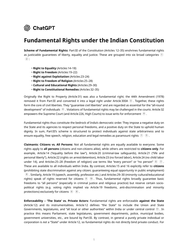 Fundamental Rights in Indian Constitution | PDF | Civil Liberties ...