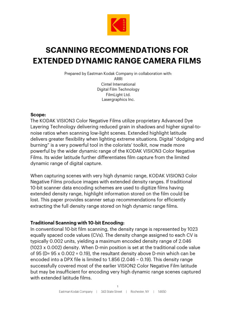 Scanning Recommendations For Extended Dynamic Range Camera Films en ...