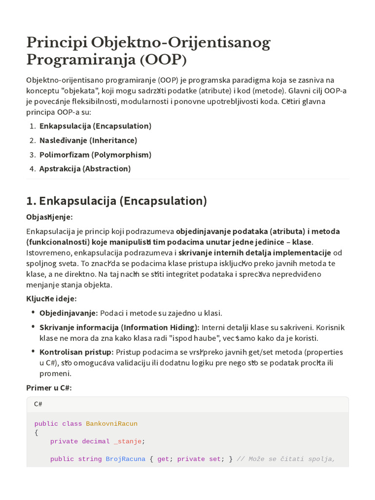 Principi Objektno-Orijentisanog Programiranja (OOP) | PDF