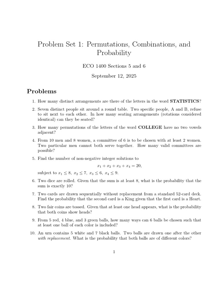 Permutations, Combinations & Probability Problems | PDF