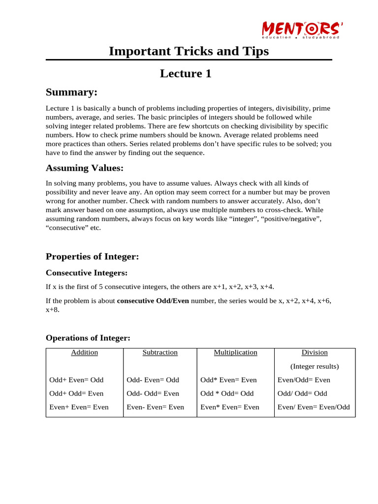 Integer Properties and Divisibility Tips | PDF | Numbers | Prime Number