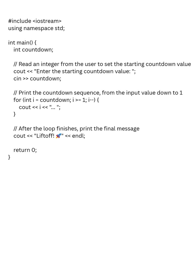 #Include Iostream Using Namespace STD Int Main (Int Countdown Read An ...