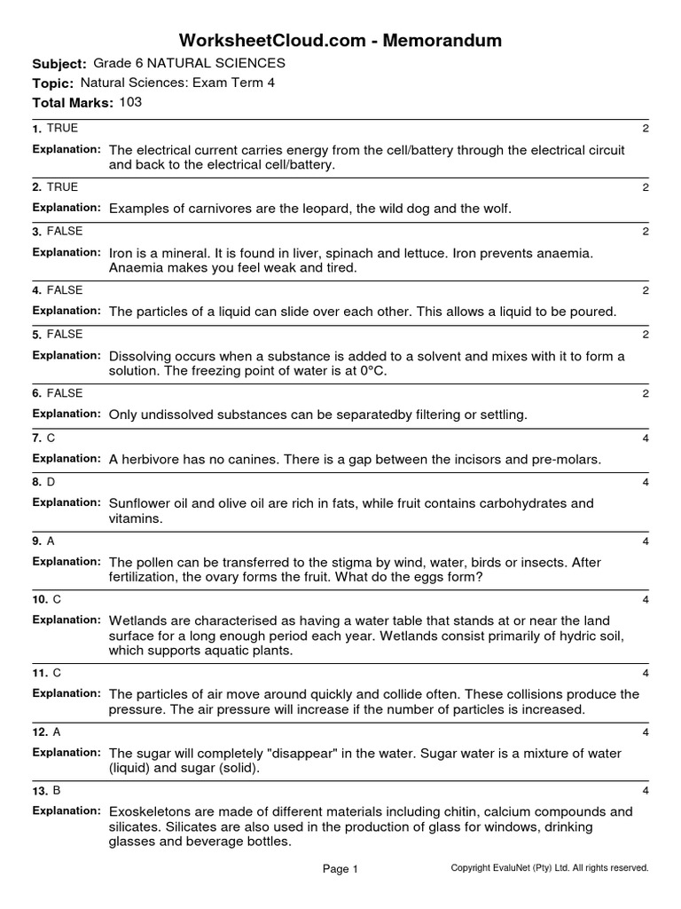 Grade 6 Natural Sciences Exam Review | PDF | Water | Shoulder