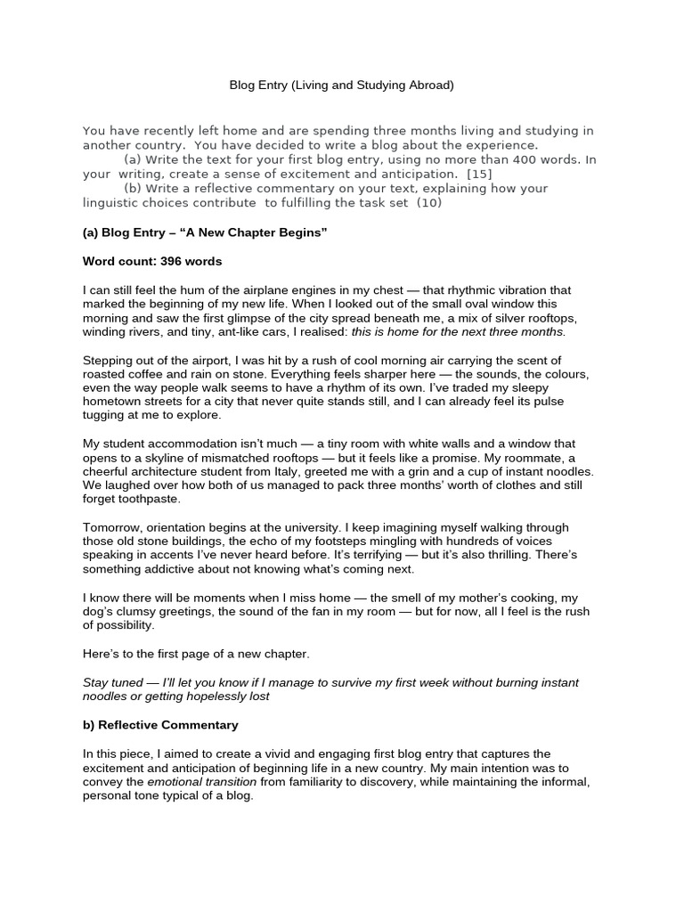 Living Abroad: First Impressions Blog | PDF | Experience | Narrative