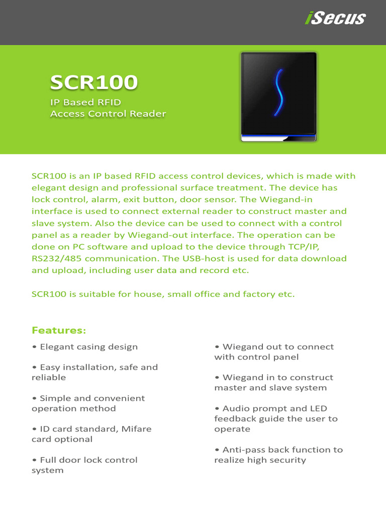 IP RFID Access Control Reader SCR100 | PDF